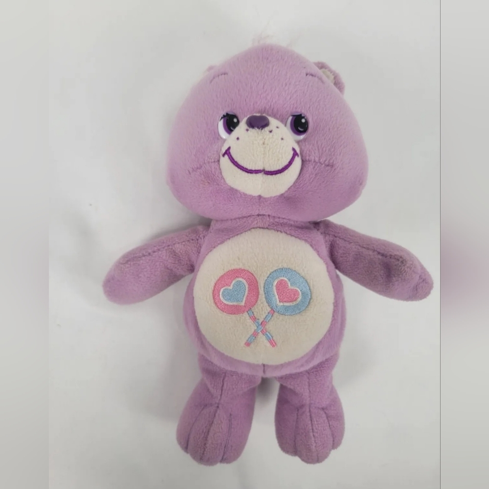 VINTAGE Care Bears Share Bear 2002 Purple 2 Lollipops Hearts 10 Inch Plush